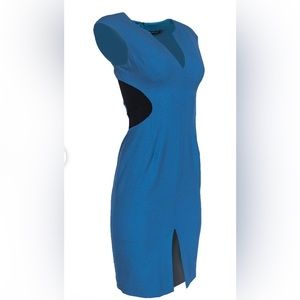 Black Halo - Blue Sleeveless Pencil Dress w/ Shoulder Pads